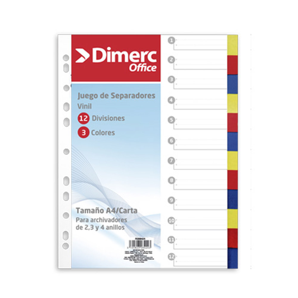 Separador A4 pp colores 12 divisiones Dimerc - Dimerc.pe