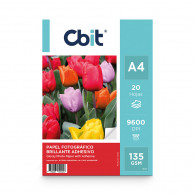 Papel fotografico glossy adhesivo A4 135gr x 20 hojas CBIT