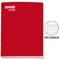 Cuaderno engrapado triple renglón rojo con sombra A4x80 hojas Bakan College