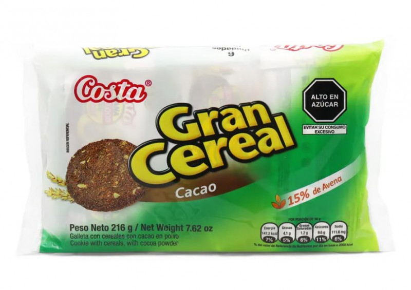Galleta Gran cereal cacao 36 gr pack x 6 un Costa