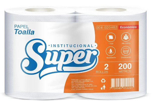 PAPEL TOALLA ECONOM 1H BL 200MT X 2 ROLLOS SUPER