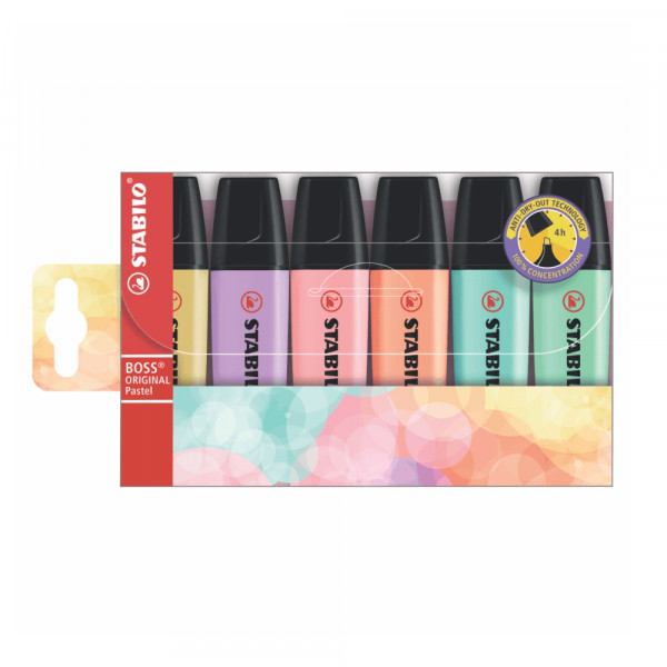 Estuche con 6 colores pastel resaltador Boss Stabilo