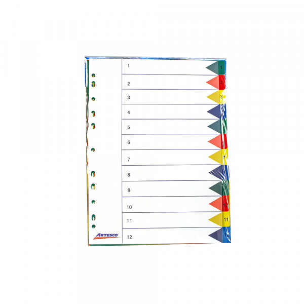 Separador A4 pp colores 12 divisiones Artesco