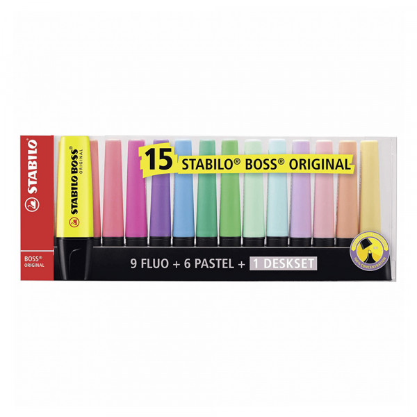 Estuche con15colores deskset resaltador Boss Stabilo