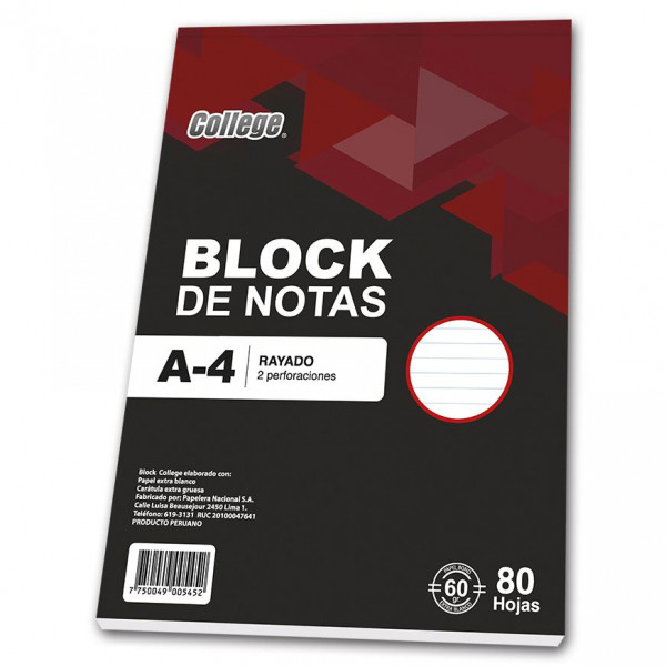Block rayado A4 80 hojas College