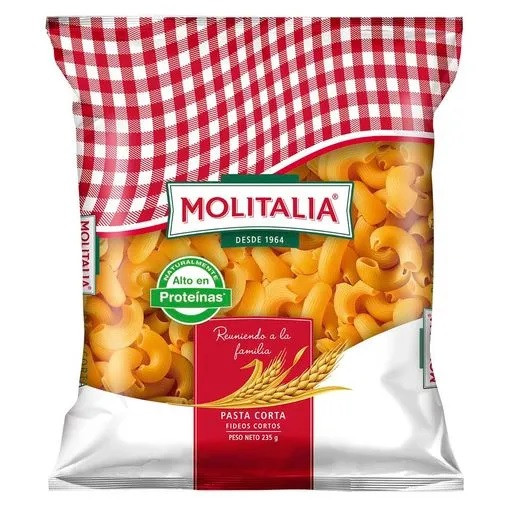 Fideo codo mediano rayado 235 gr Molitalia