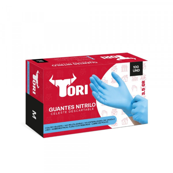 Guante de Nitrilo 3.5 g Celeste Talla M Caja x100 Unidades