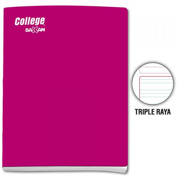Cuaderno triple raya A4 x 80 hojas fucsia Bakan
