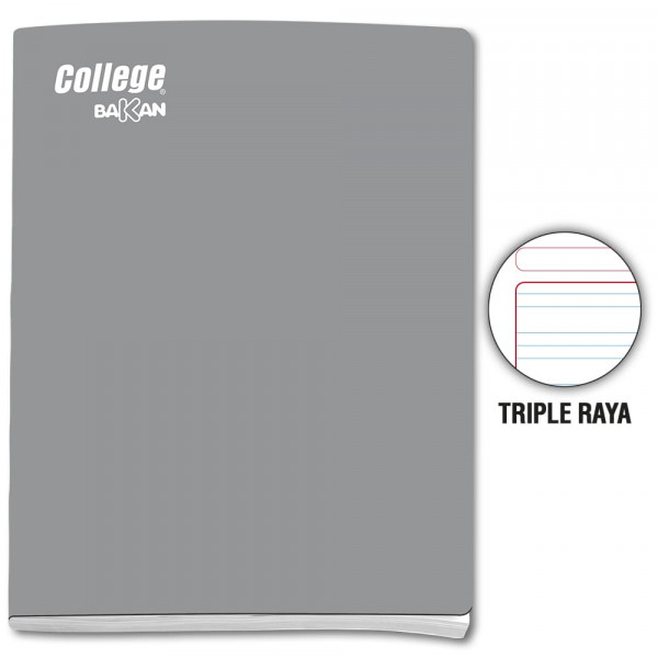 Cuaderno triple raya A4 x 80 hojas plomo Bakan