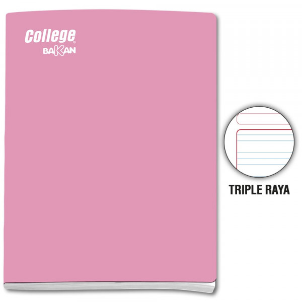 Cuaderno triple raya A4 x 80 hojas rosado Bakan