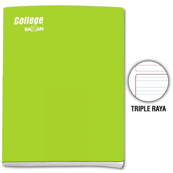 Cuaderno triple raya A4 x 80 hojas verde limón Bakan