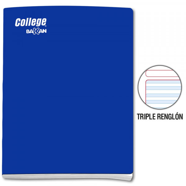 Cuaderno engrapado triple renglon A4x80 hojas azul con sombra Bakan