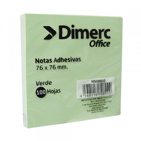 Nota adhesiva 3x3 100 hojas verde pastel Dimerc