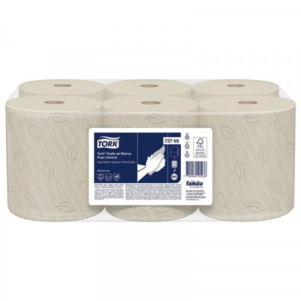 Papel toalla natural precortado doble hoja 120 mt x 6 rollos Tork
