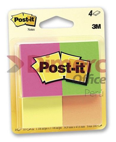 Post-it notas adhesivas 653 multicolor 3.49 cm x 4.76 cm  x 4 bloques x 50 hojas