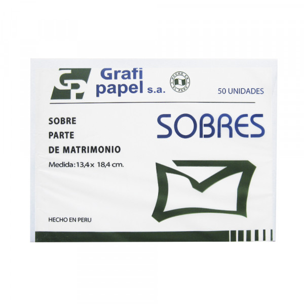 Sobre Bond Parte Matrimonio 90gr 13.5x18.5cm 50 und. Grafipapel