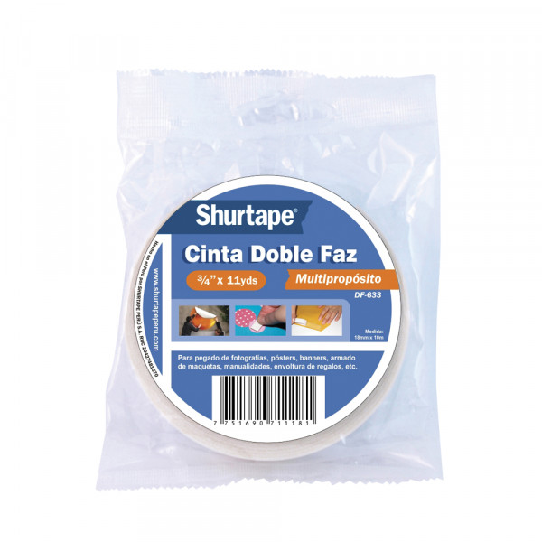 CINTA ADHESIVA DOBLE FAZ 3/4 PULGADA X11 YDS SHURTAPE