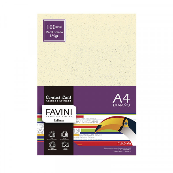 Cartulina marfil granito estriado 180gr A4 x 100 unidades Favini
