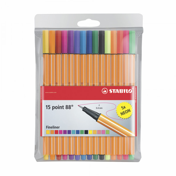 Estuche x 15 piezas rotulador point 88 neon Stabilo