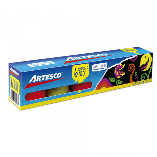 Tempera 6 colores neon + pincel 20ml Artesco
