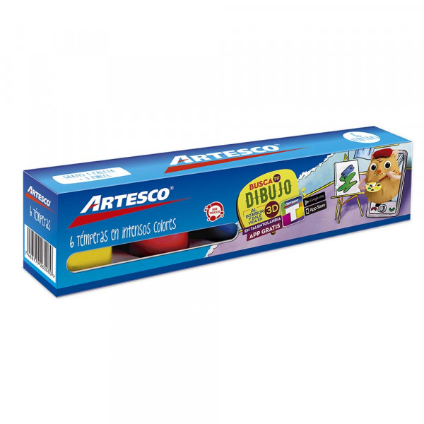 Temperas set por 6 colores + pincel + paleta 20 Artesco