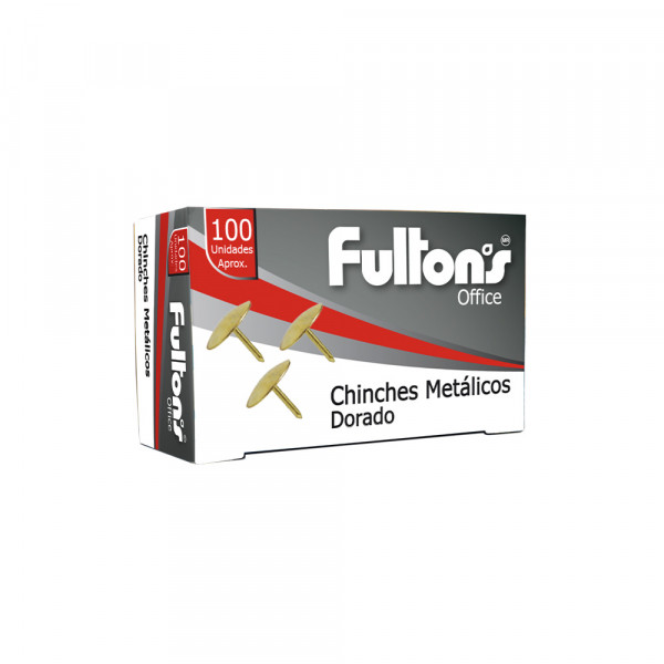 Chinches metalicos dorado caja x 100 unidades Fultons