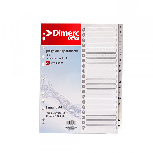 Separador A4 alfabetico (A-Z) gris pp Dimerc